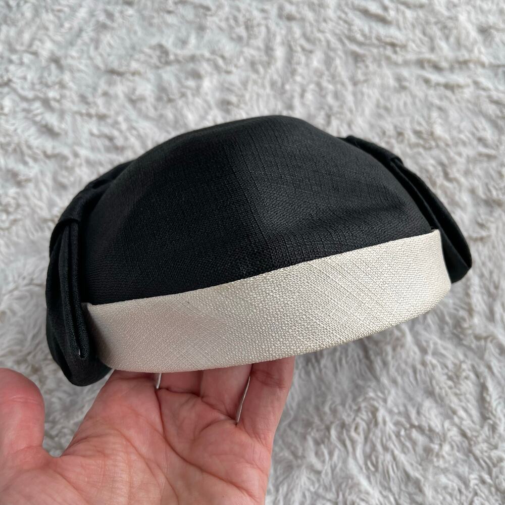Vintage black fascinator hat bow black cream - Picture 5 of 10